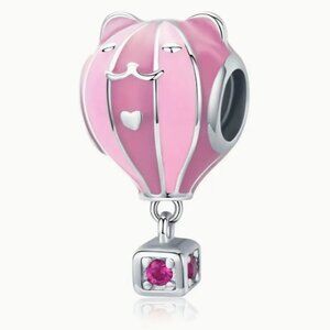 Beautiful Pink & Grey Hot Air Enamel Balloon Fashion Bracelet Charm